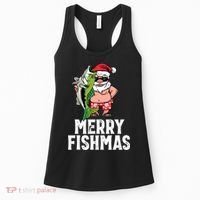 Funny Christmas Themed Bass Fishing Gift Merry Fishmas Women's Tank Top thumb 0
