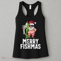 Funny Christmas Themed Bass Fishing Gift Merry Fishmas Women's Tank Top thumb 3