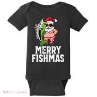 Funny Christmas Themed Bass Fishing Gift Merry Fishmas Baby Bodysuit thumb 0