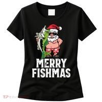 Funny Christmas Themed Bass Fishing Gift Merry Fishmas Women's T-Shirt thumb 0