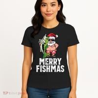 Funny Christmas Themed Bass Fishing Gift Merry Fishmas Women's T-Shirt thumb 4