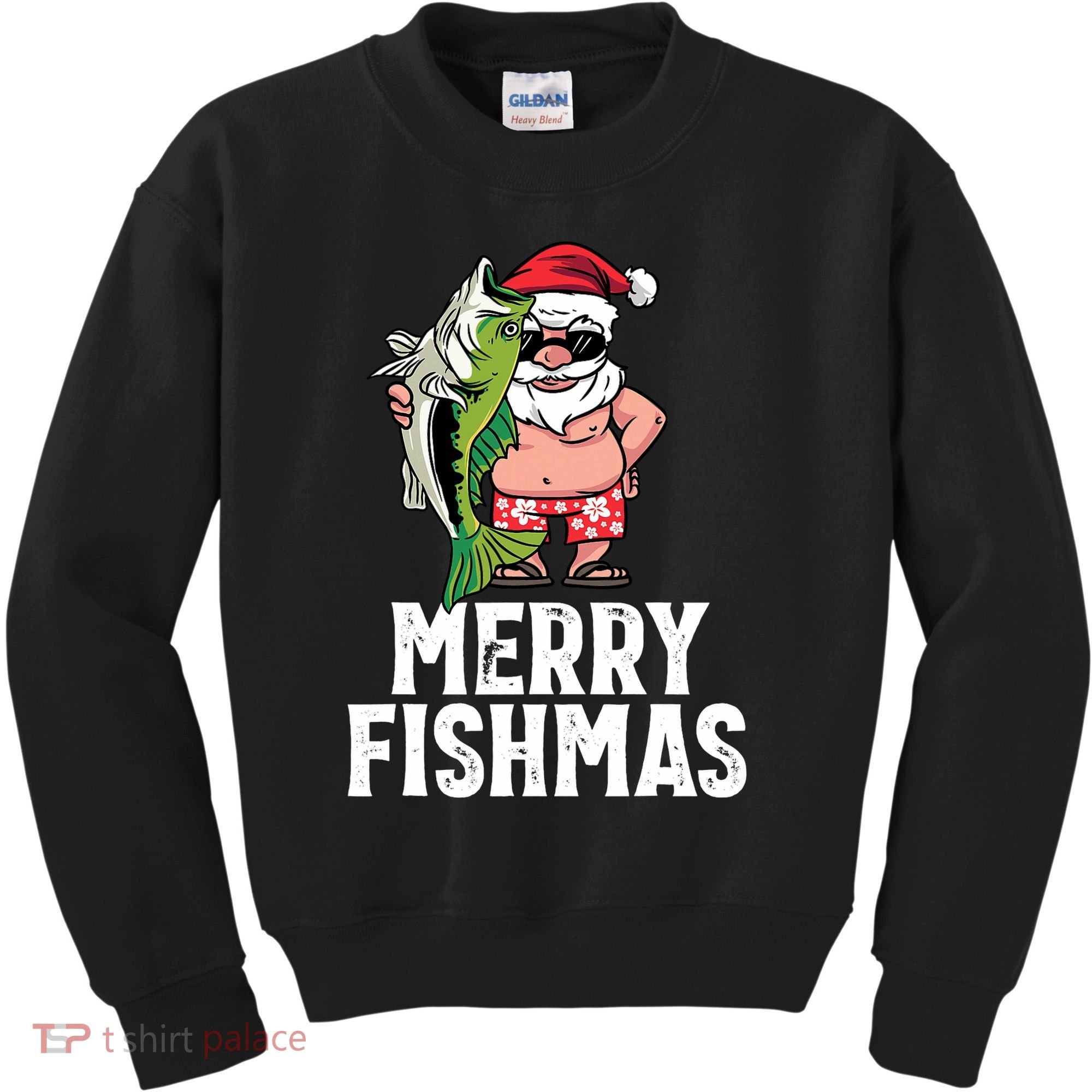 Funny Christmas Themed Bass Fishing Gift Merry Fishmas Kids Sweatshirt