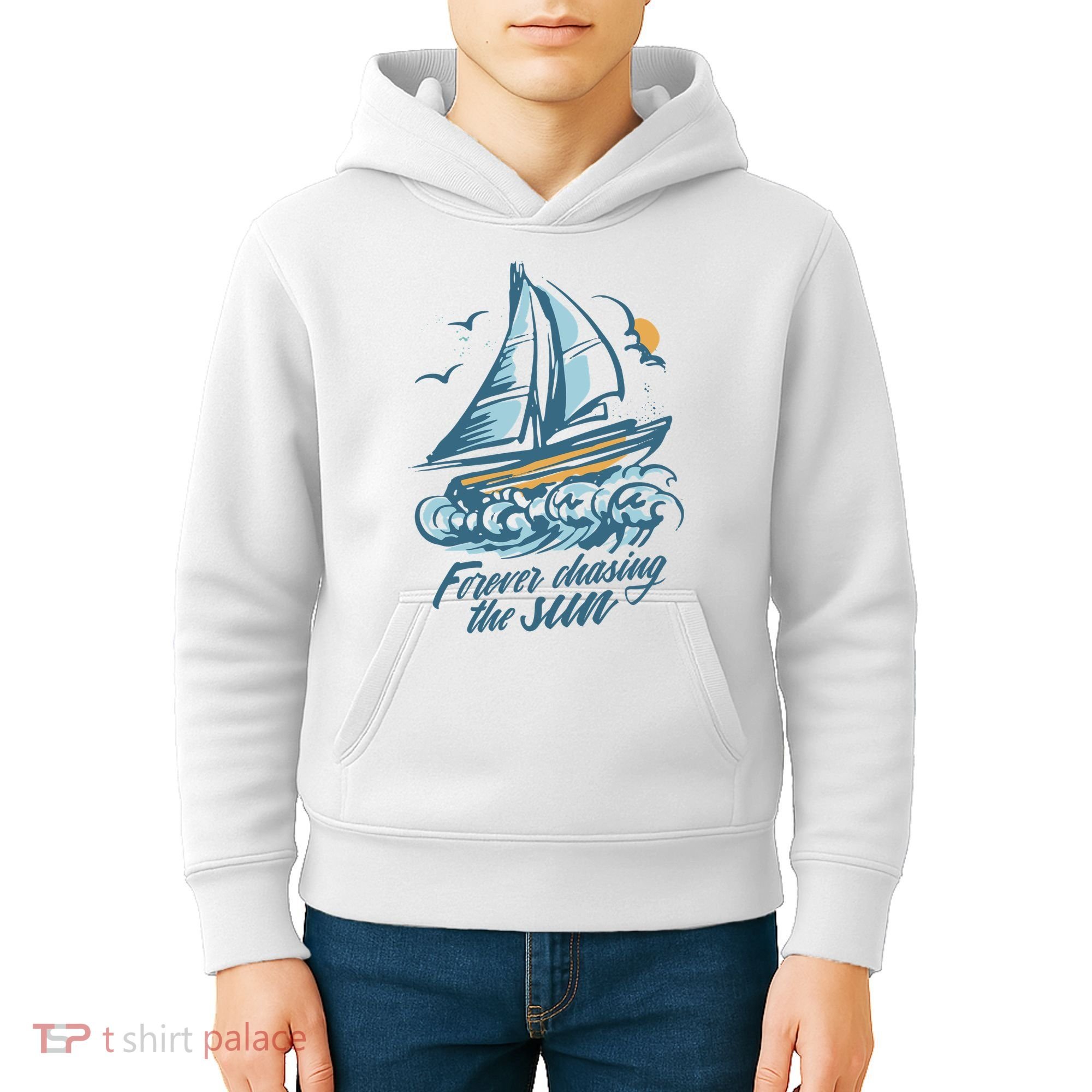 Forever Chasing The Sun Sail Boat Kids Hoodie