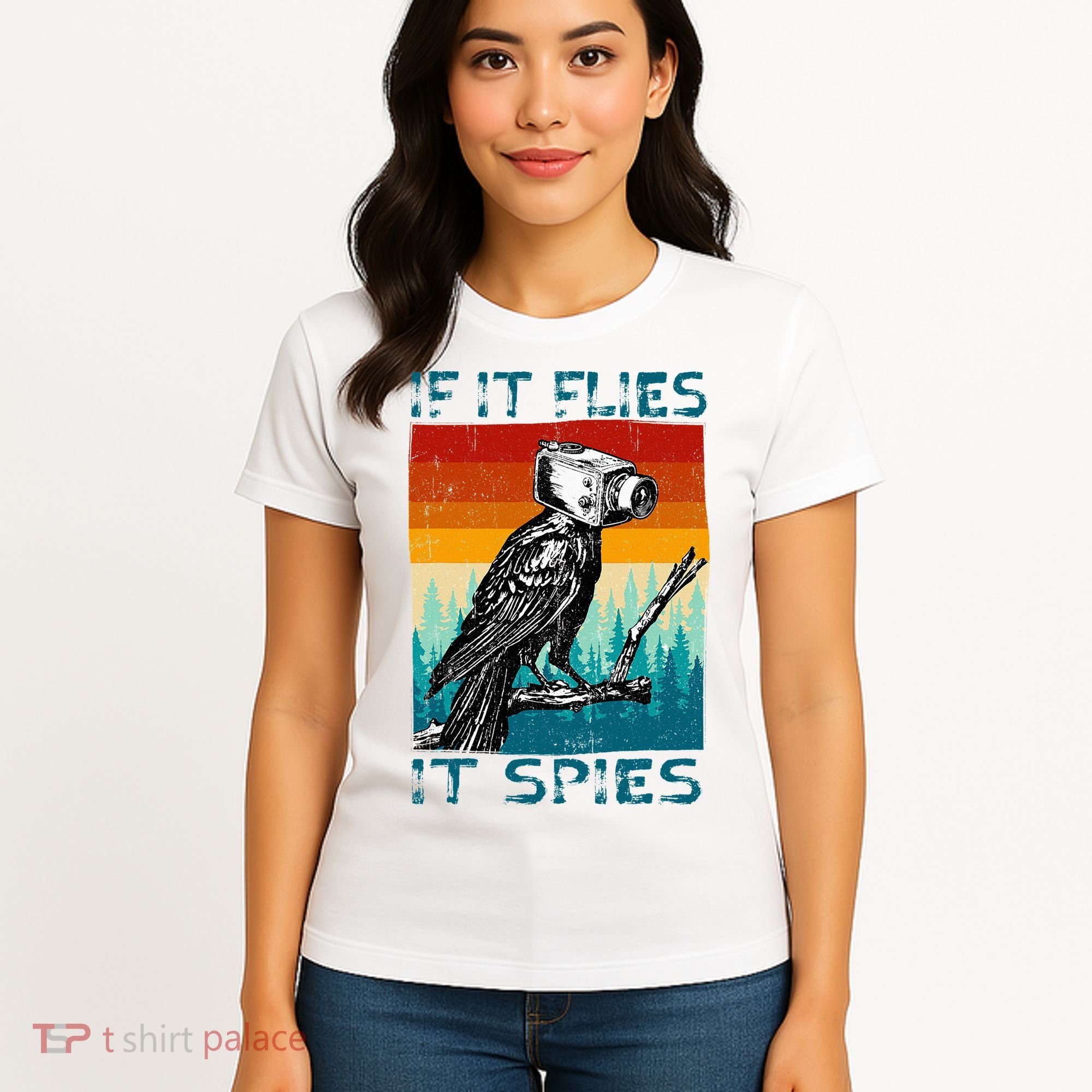 Funny Conspiracy Theory If It Flies It S.P.I.E.S Pigeon Bird Women's T-Shirt