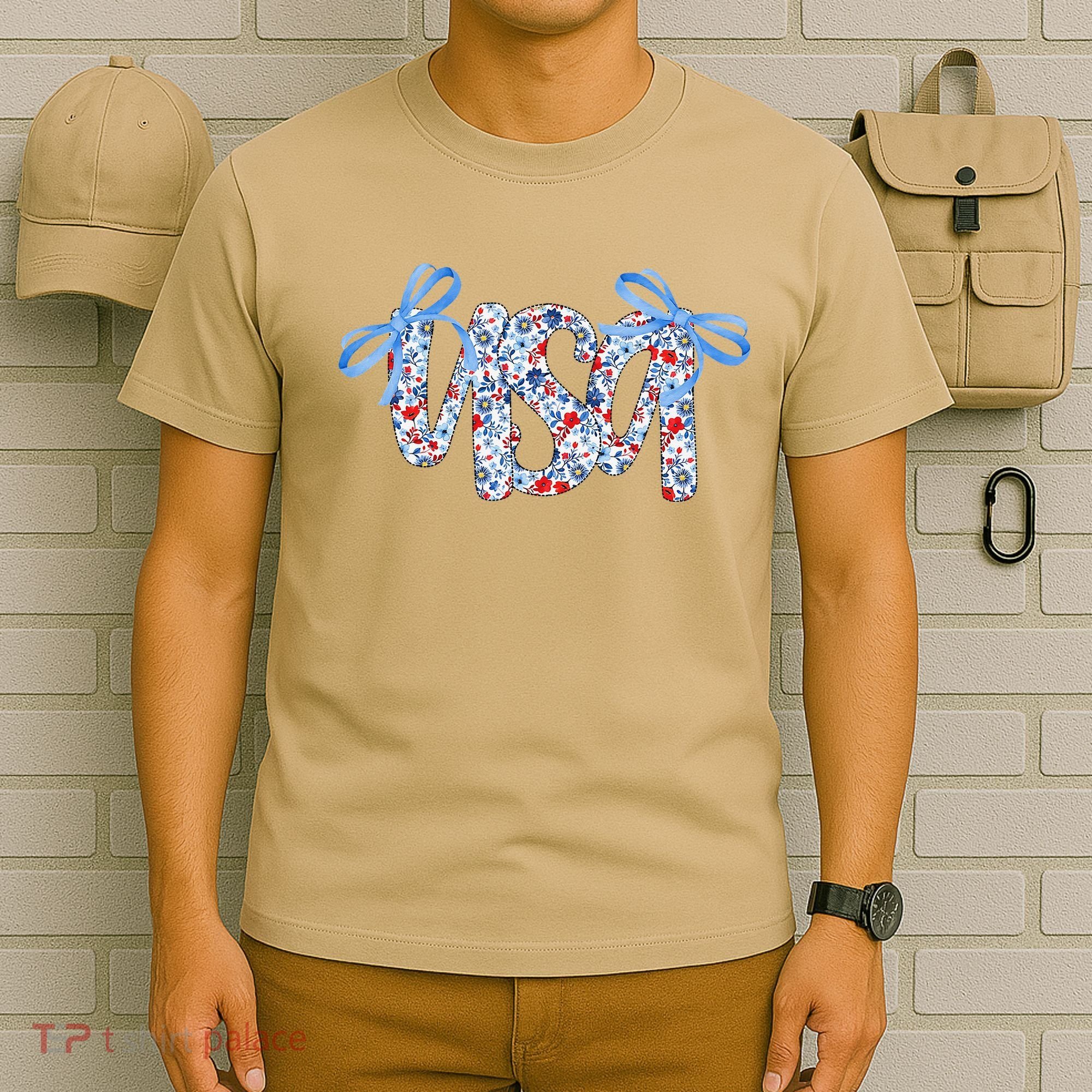 Floral Coquette USA America 4th Of July Independence Day T-Shirt