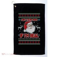 Funny Christmas Ugly Sweater Santa Ask Your Mom If I'm Real Golf Towel thumb 0