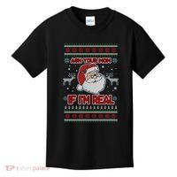 Funny Christmas Ugly Sweater Santa Ask Your Mom If I'm Real Kids T-Shirt thumb 0