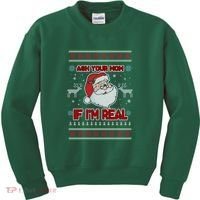 Funny Christmas Ugly Sweater Santa Ask Your Mom If I'm Real Kids Sweatshirt thumb 0