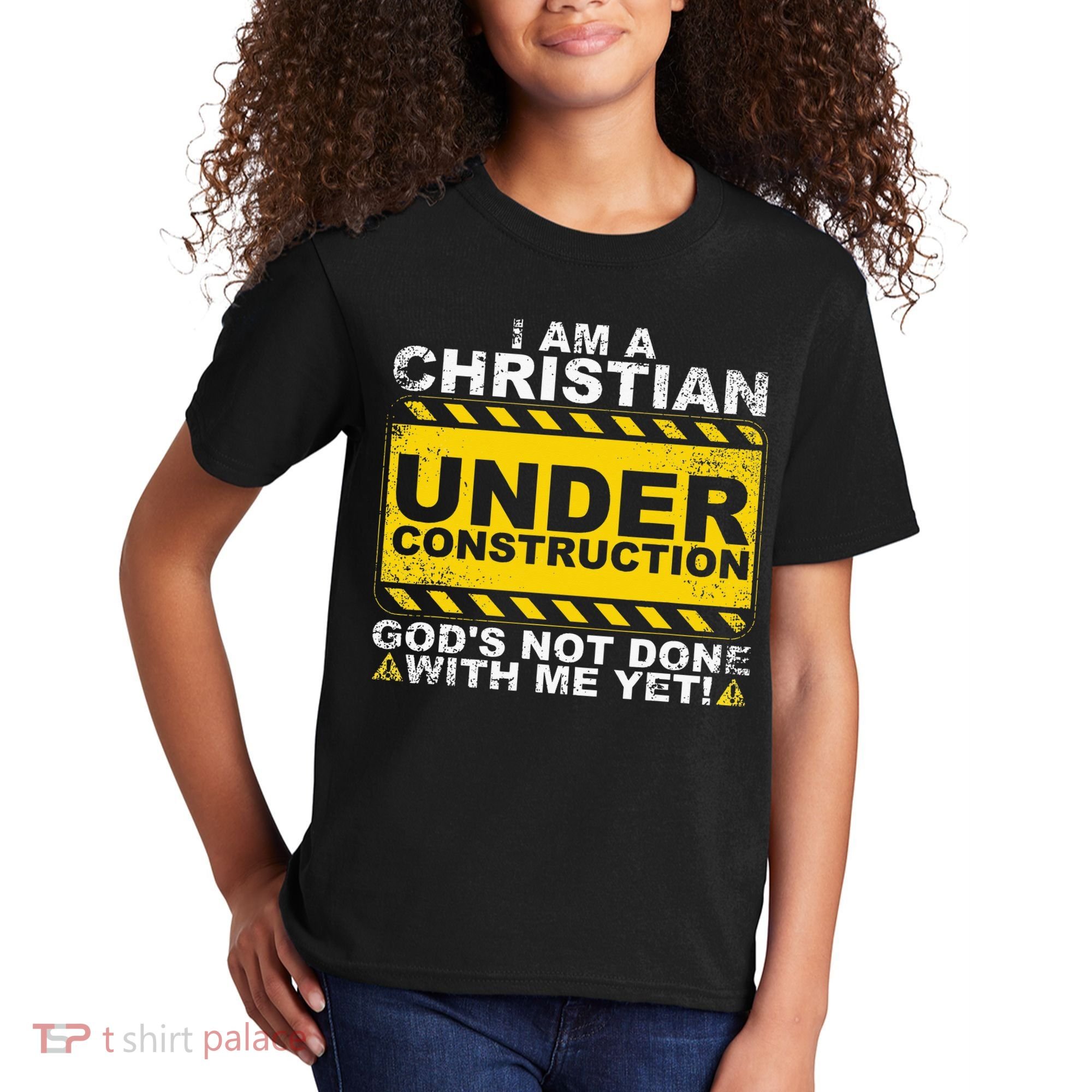 Funny Christian Under Construction Gift Catholic Women Kids T-Shirt
