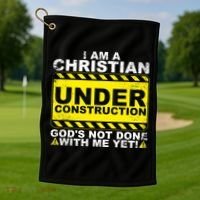 Funny Christian Under Construction Catholic Golf Towel thumb 1