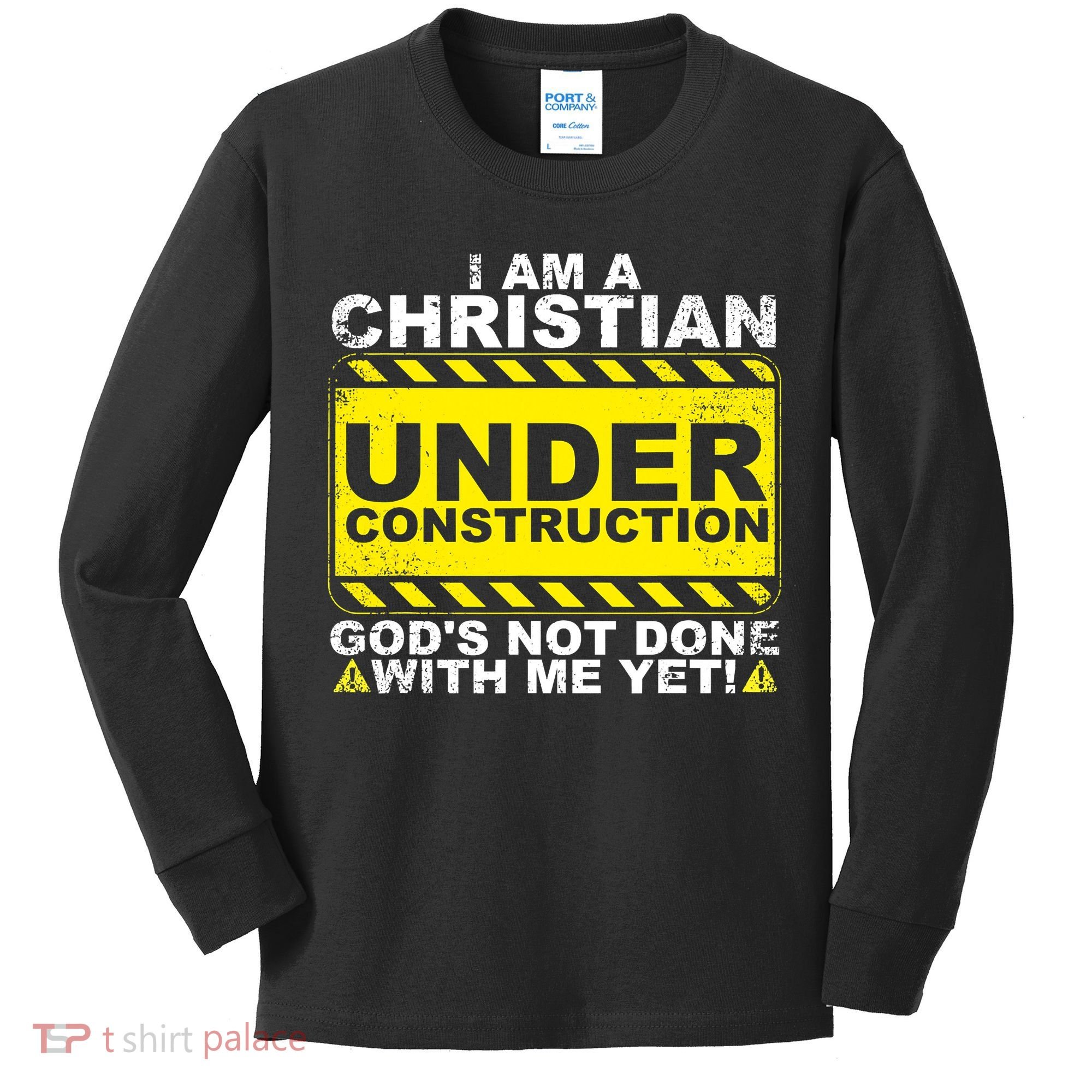 Funny Christian Under Construction Catholic Kids Long Sleeve Shirt