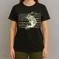 Fishing Camouflage Us American Flag Bass Fish Fisherman Camo T-Shirt thumb 4
