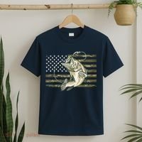 Fishing Camouflage US American Flag Bass Fish Fisherman Camo T-Shirt thumb 2