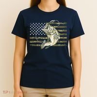 Fishing Camouflage US American Flag Bass Fish Fisherman Camo T-Shirt thumb 4