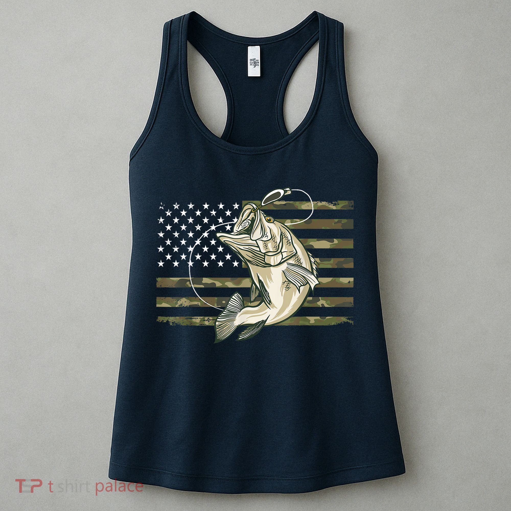 Fishing Camouflage US American Flag Bass Fish Fisherman Camo Women's Tank Top