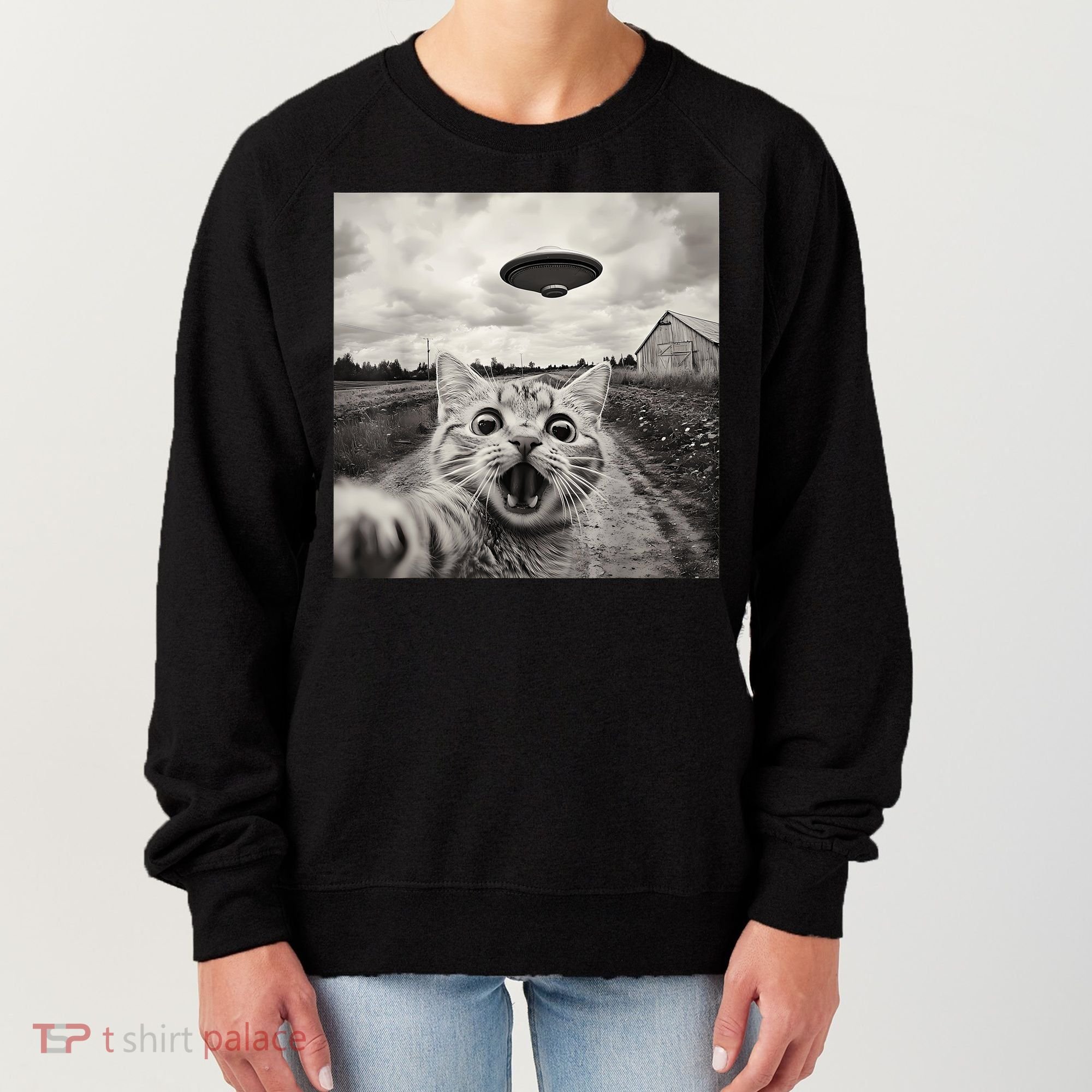 Funny Cat Ufo Alien Selfie Women's Sweatshirt