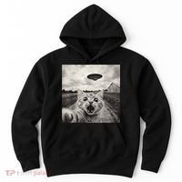 Funny Cat Ufo Alien Selfie Hoodie thumb 0