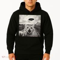 Funny Cat Ufo Alien Selfie Hoodie thumb 2