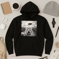 Funny Cat Ufo Alien Selfie Hoodie thumb 3