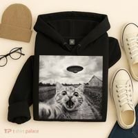 Funny Cat Ufo Alien Selfie Hoodie thumb 4
