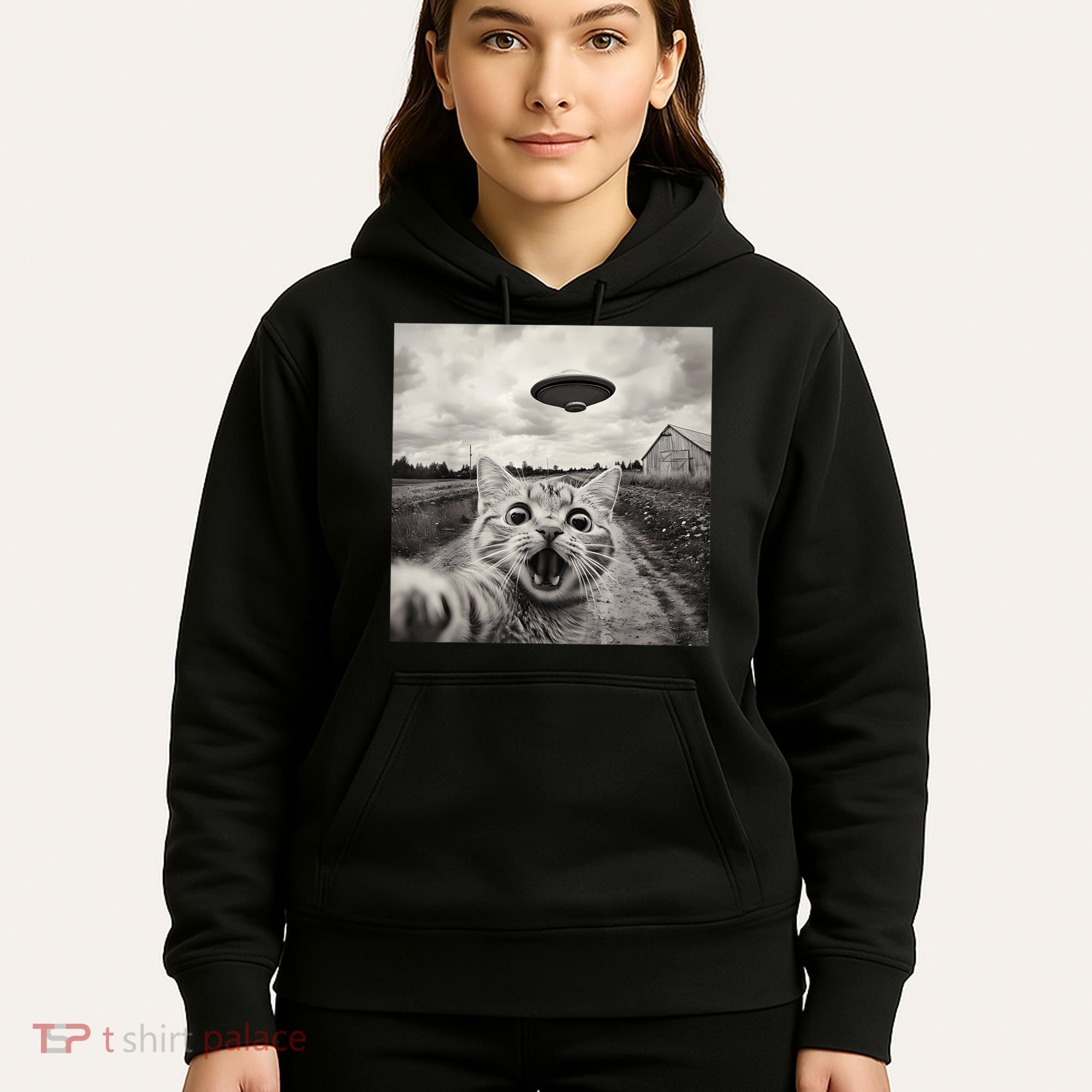 Funny Cat Ufo Alien Selfie Hoodie