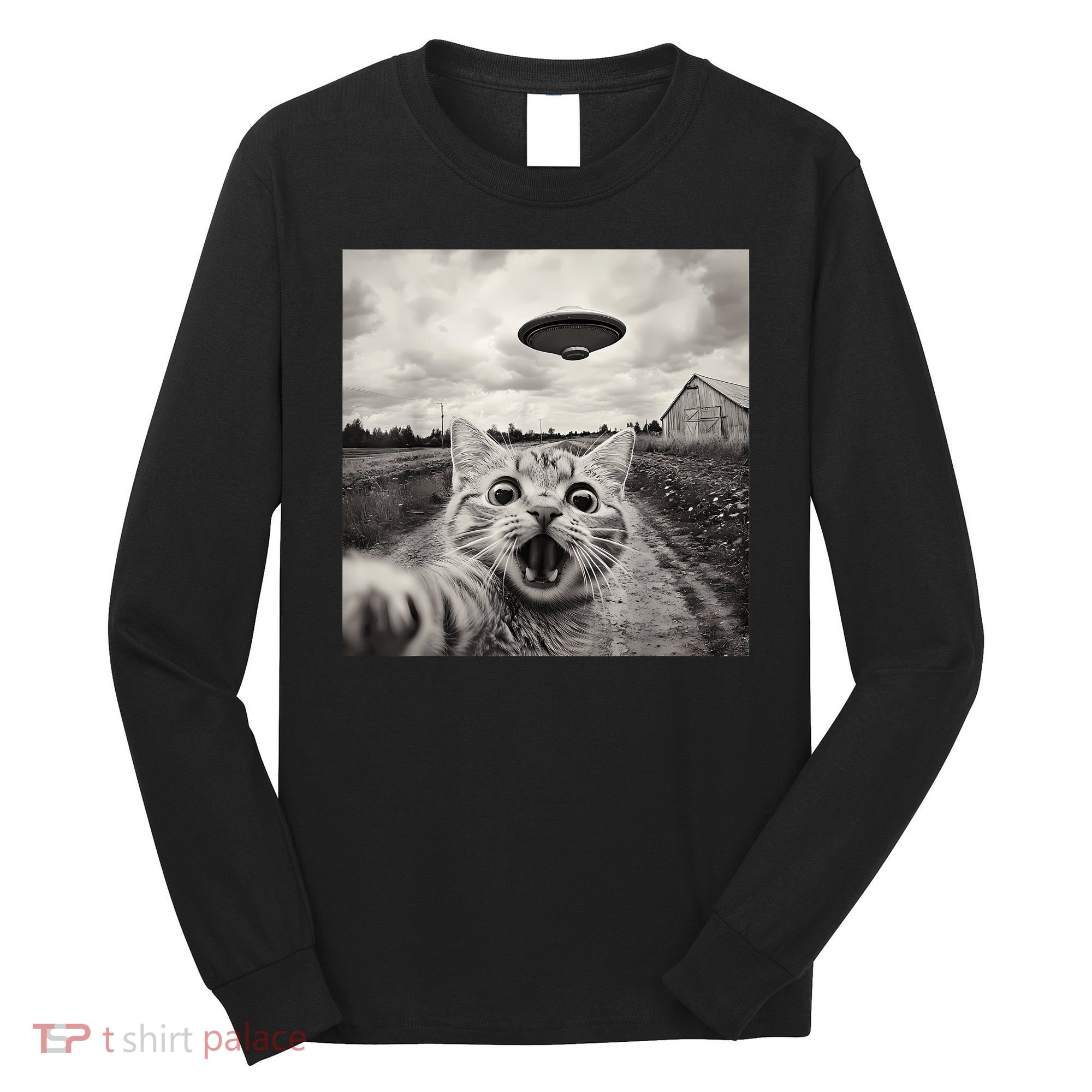Funny Cat Ufo Alien Selfie Long Sleeve Shirt