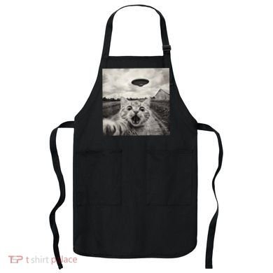 Funny Cat Ufo Alien Selfie Apron
