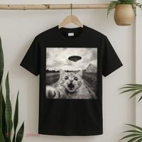 Funny Cat Ufo Alien Selfie T-Shirt thumb 2