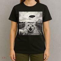 Funny Cat Ufo Alien Selfie T-Shirt thumb 4