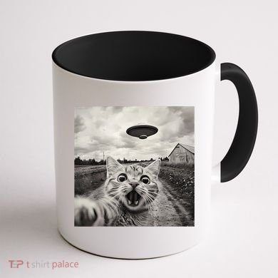 Funny Cat Ufo Alien Selfie Coffee Mug back