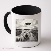 Funny Cat Ufo Alien Selfie Coffee Mug thumb 0