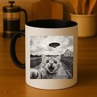 Funny Cat Ufo Alien Selfie Coffee Mug thumb 4