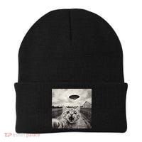 Funny Cat Ufo Alien Selfie Beanie thumb 0
