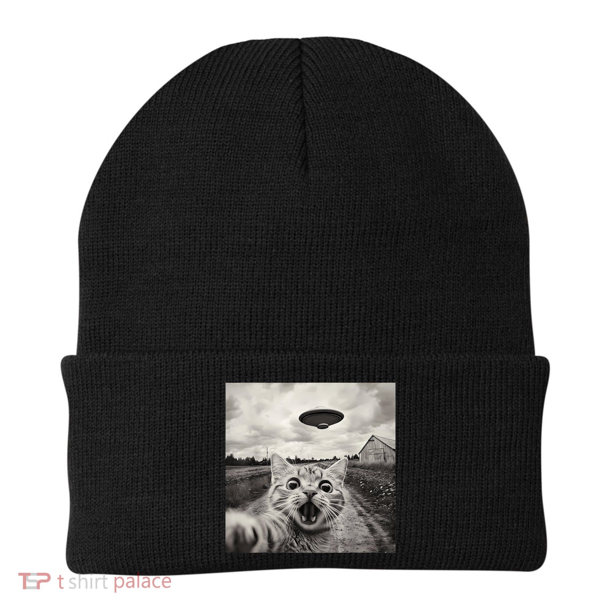 Funny Cat Ufo Alien Selfie Beanie