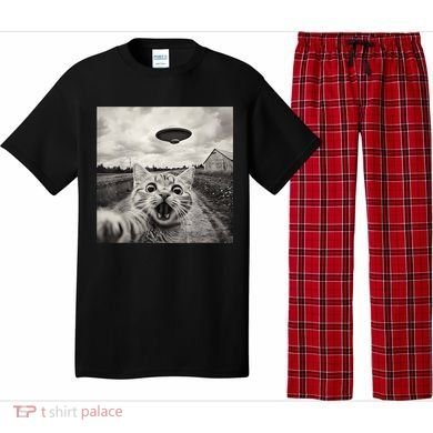 Funny Cat Ufo Alien Selfie Pajama Set