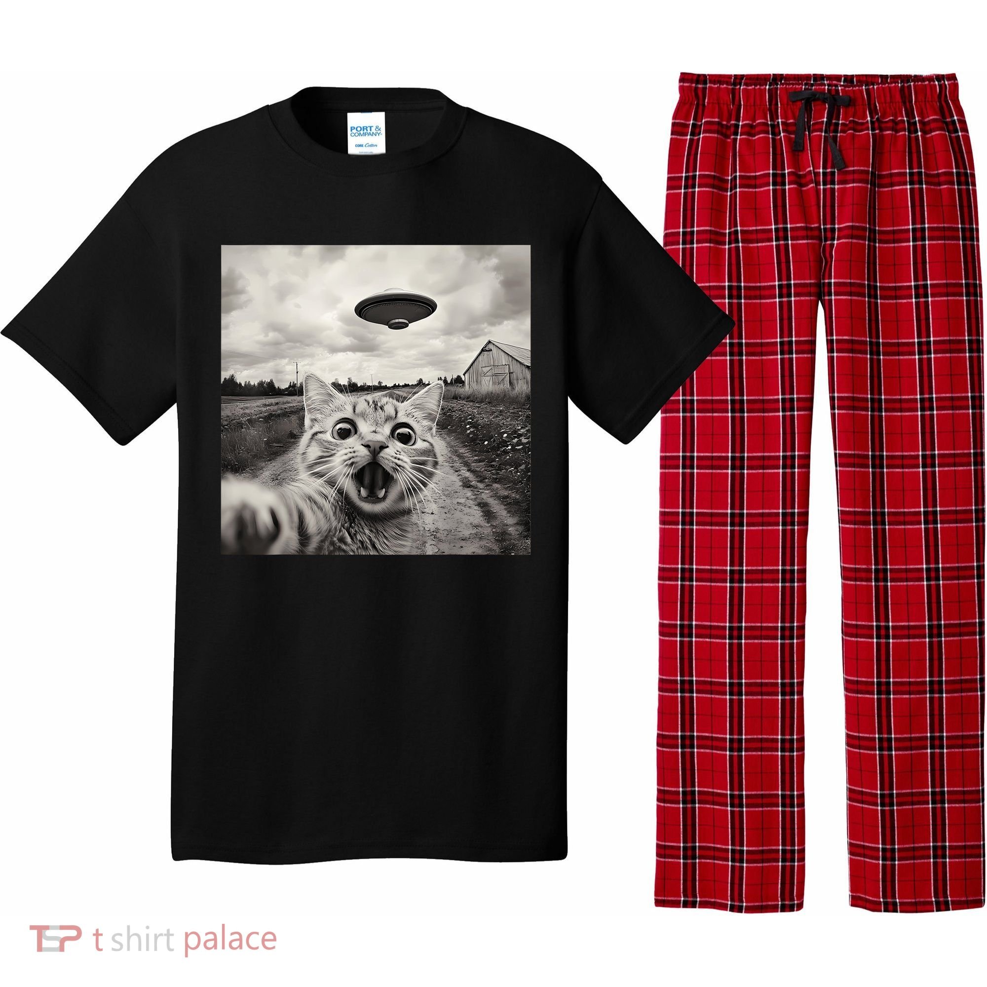 Funny Cat Ufo Alien Selfie Pajama Set