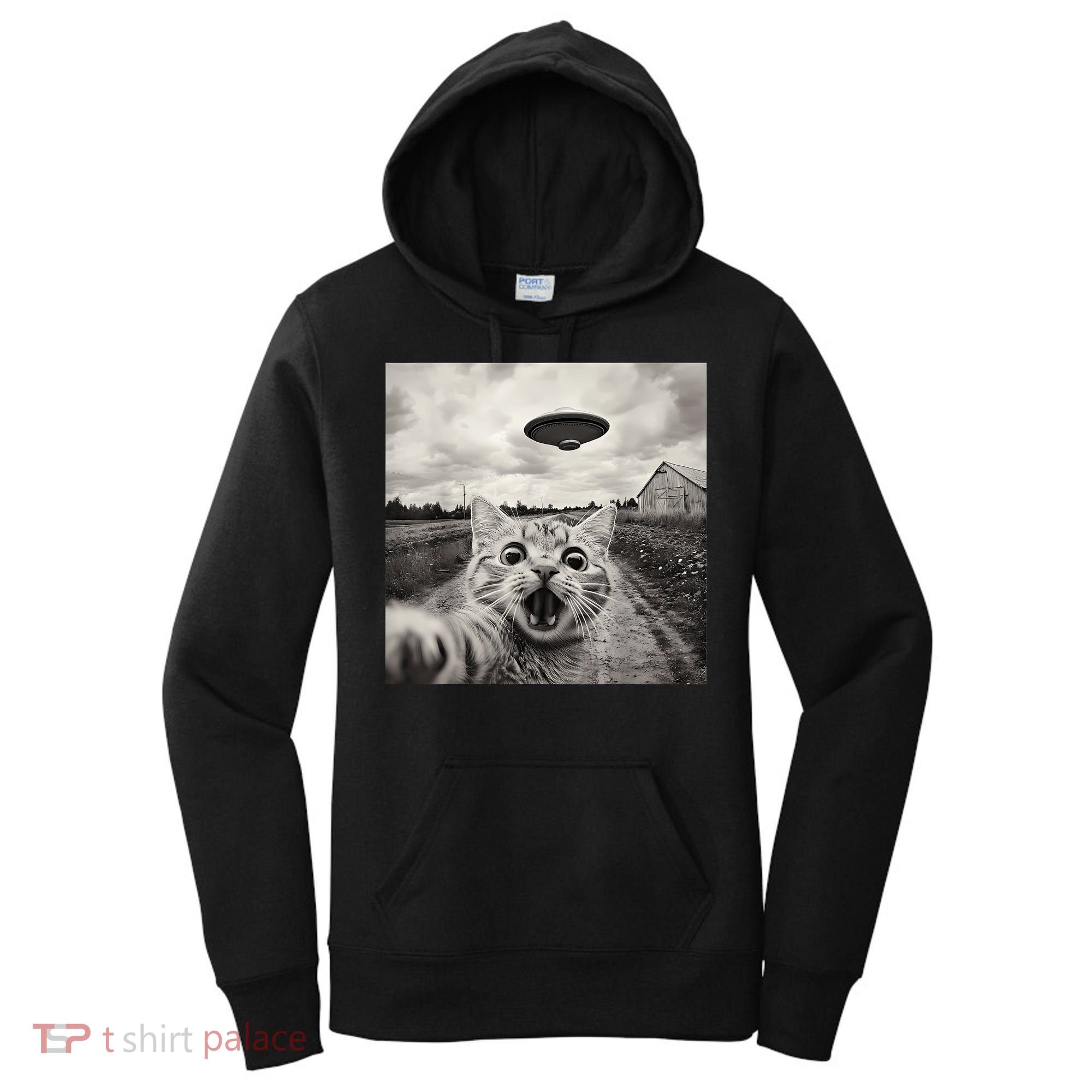 Funny Cat Ufo Alien Selfie Women's Hoodie