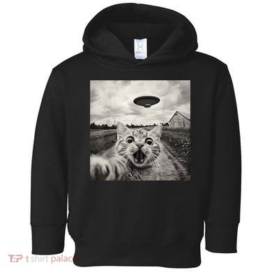 Funny Cat Ufo Alien Selfie Toddler Hoodie