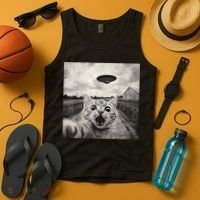 Funny Cat Ufo Alien Selfie Tank Top thumb 4