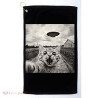 Funny Cat Ufo Alien Selfie Golf Towel thumb 0