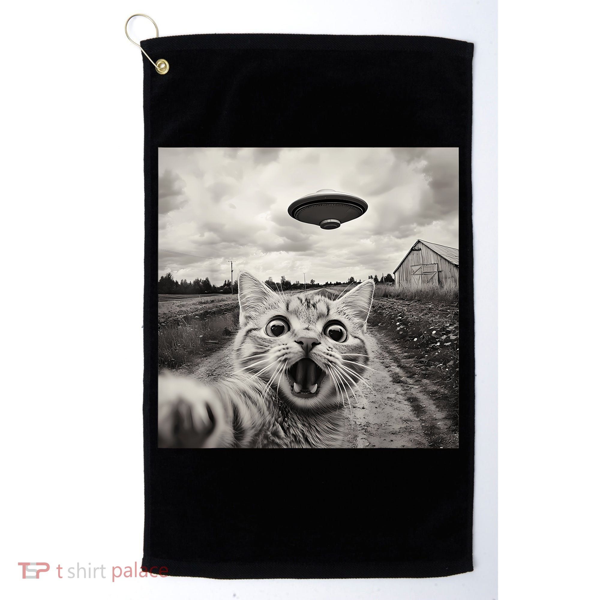 Funny Cat Ufo Alien Selfie Golf Towel