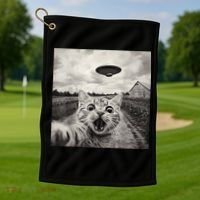 Funny Cat Ufo Alien Selfie Golf Towel thumb 1