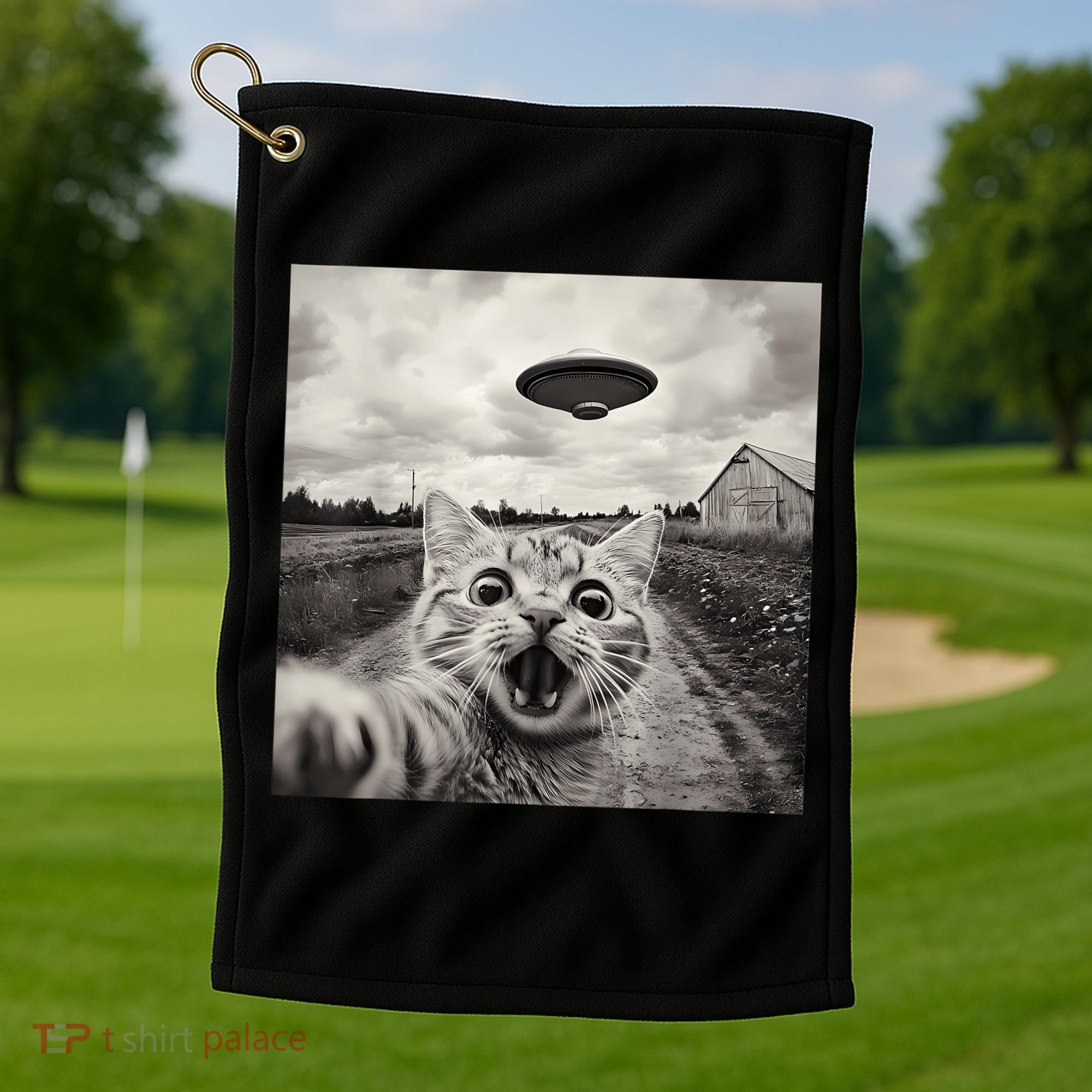 Funny Cat Ufo Alien Selfie Golf Towel