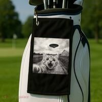 Funny Cat Ufo Alien Selfie Golf Towel thumb 2