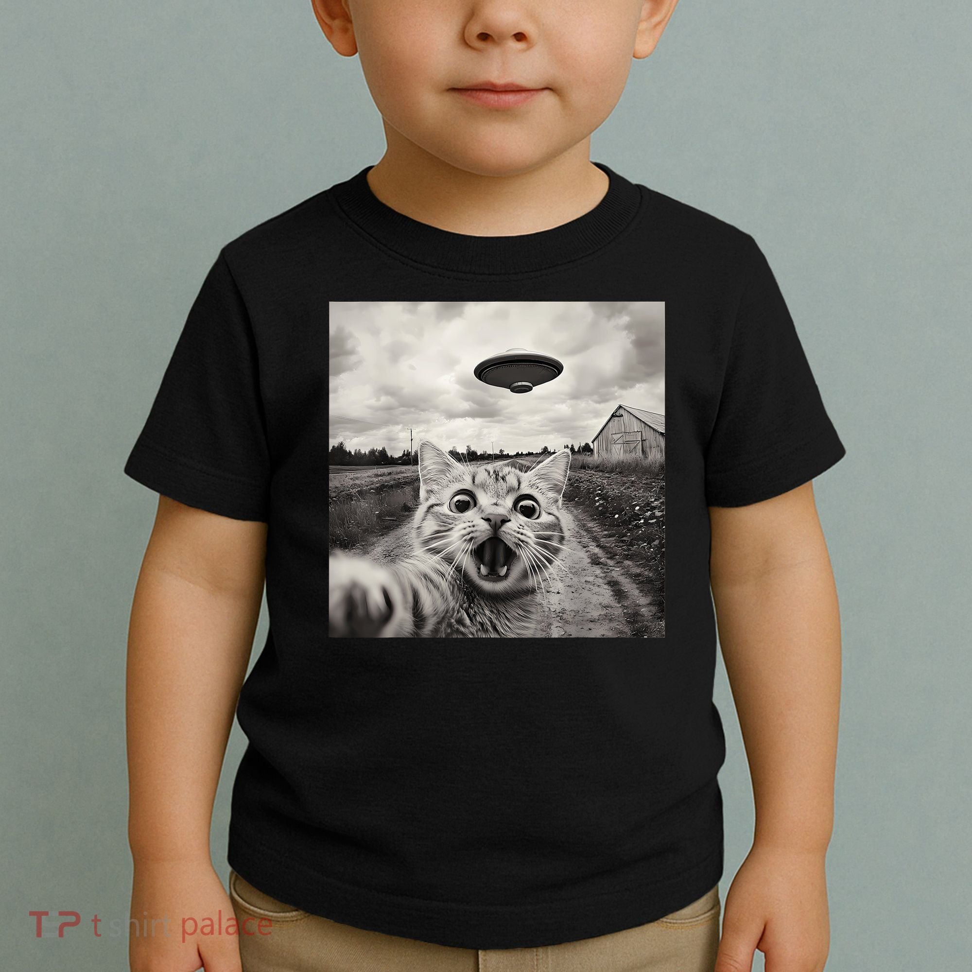 Funny Cat Ufo Alien Selfie Toddler T-Shirt