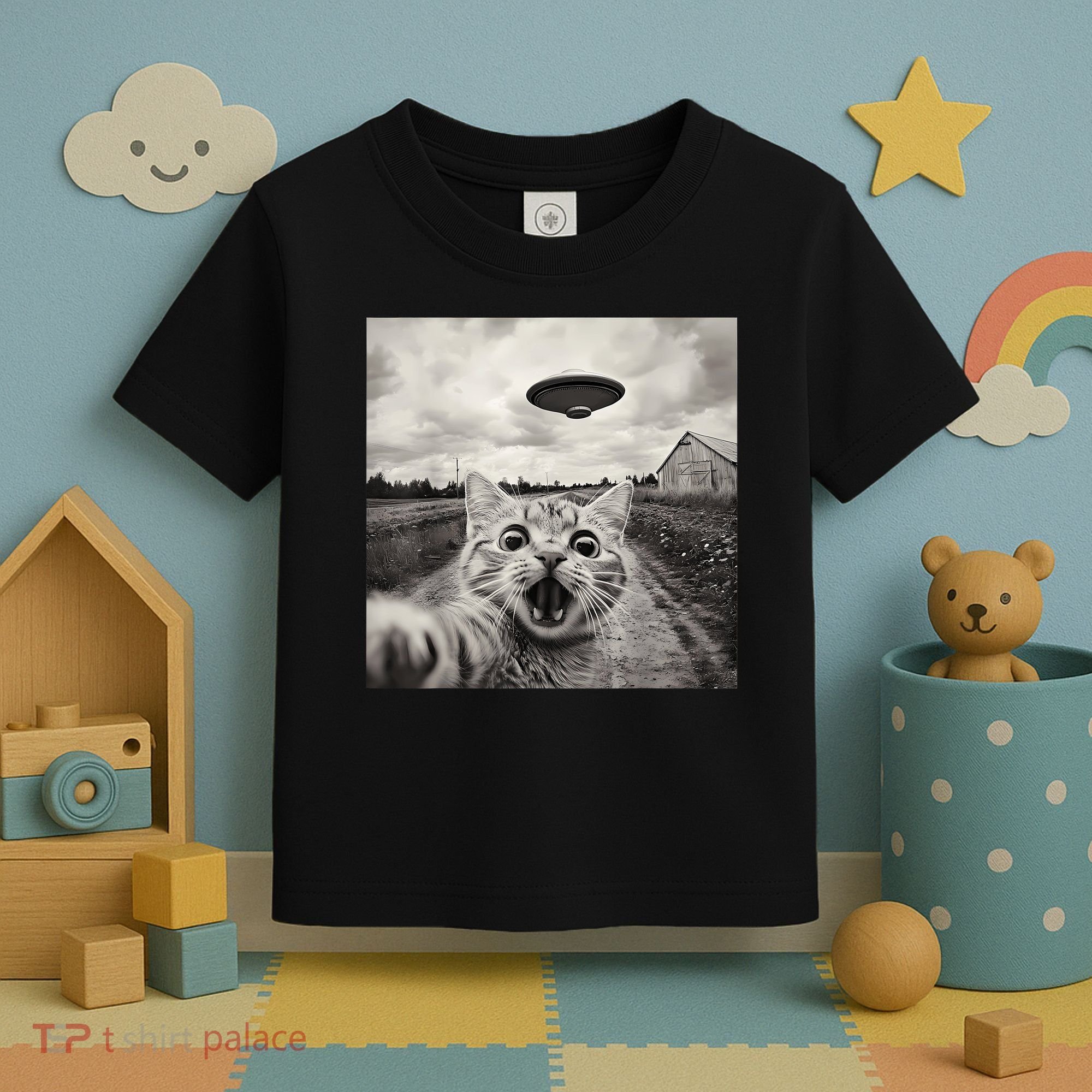 Funny Cat Ufo Alien Selfie Toddler T-Shirt