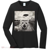Funny Cat Ufo Alien Selfie Women's Long Sleeve Shirt thumb 0