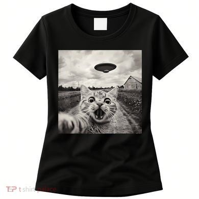 Funny Cat Ufo Alien Selfie Women's T-Shirt