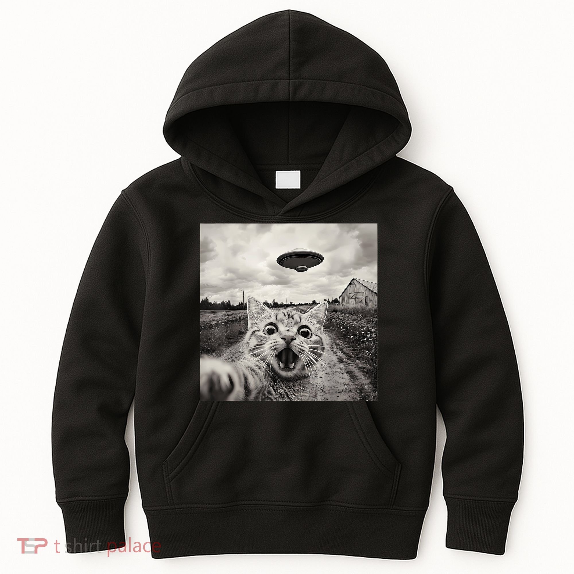 Funny Cat Ufo Alien Selfie Kids Hoodie