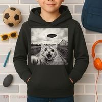 Funny Cat Ufo Alien Selfie Kids Hoodie thumb 2